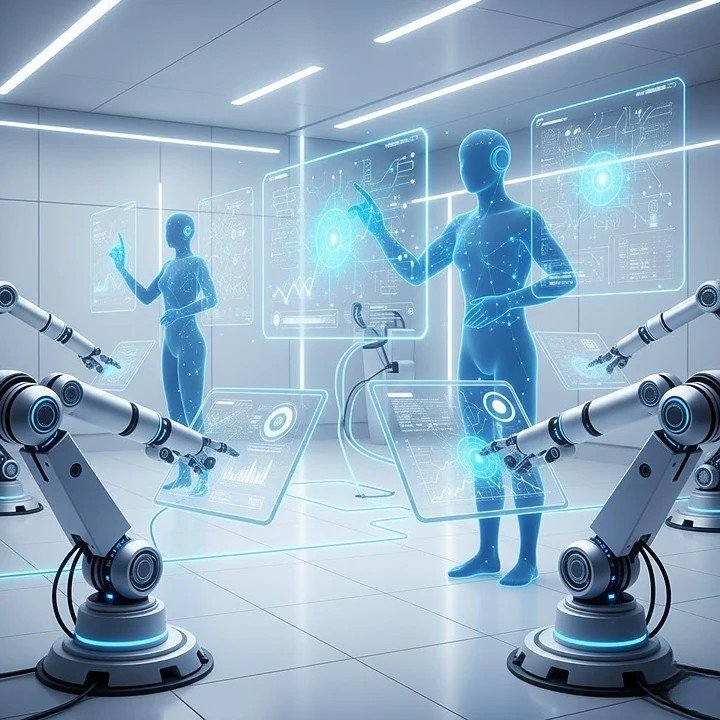 Autonomous AI systems and intelligent agents collaborating to handle multi-step business processes without human intervention