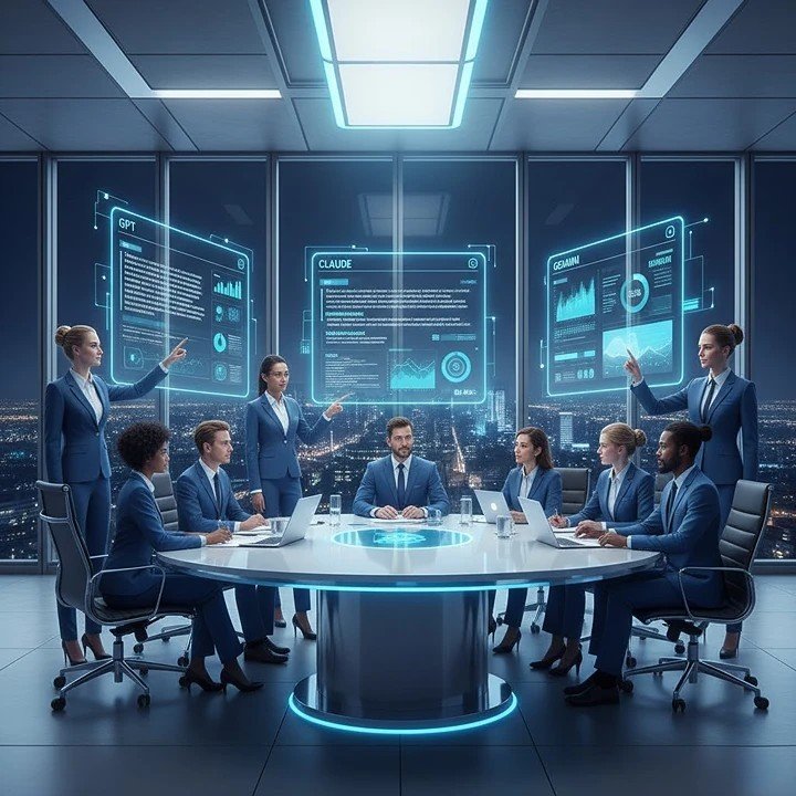 Enterprise professionals in 2026 using Perplexity Model Council multi-model AI system for reliable business decision-making and research