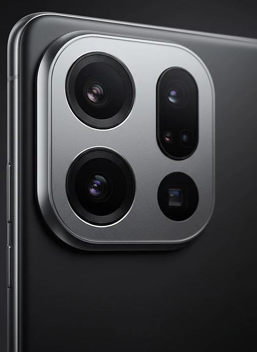  Extreme macro shot of the OPPO Find X9 Pro's rear camera array, highlighting the large 420MP main sensor and accompanying ultra-wide and periscope telephoto lenses.