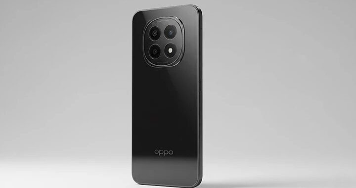 Front and side view of the OPPO F29 5G smartphone in Starlight Black, highlighting its slim profile, glass back, and large AMOLED display on a minimalist background.