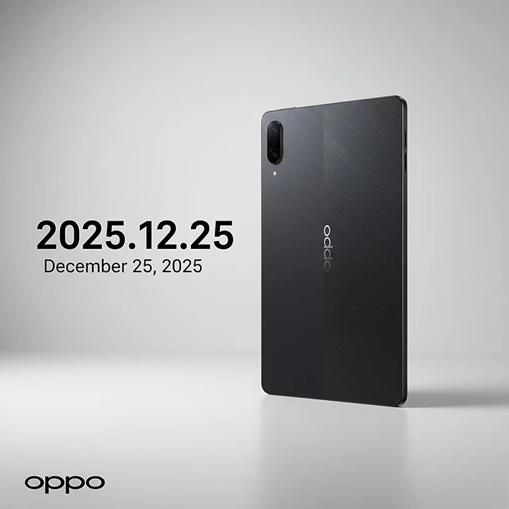 Official Oppo promotional banner for the Pad Air5 tablet launch, showing the device and the text "Launching 25 December 2025" in Chinese and English.