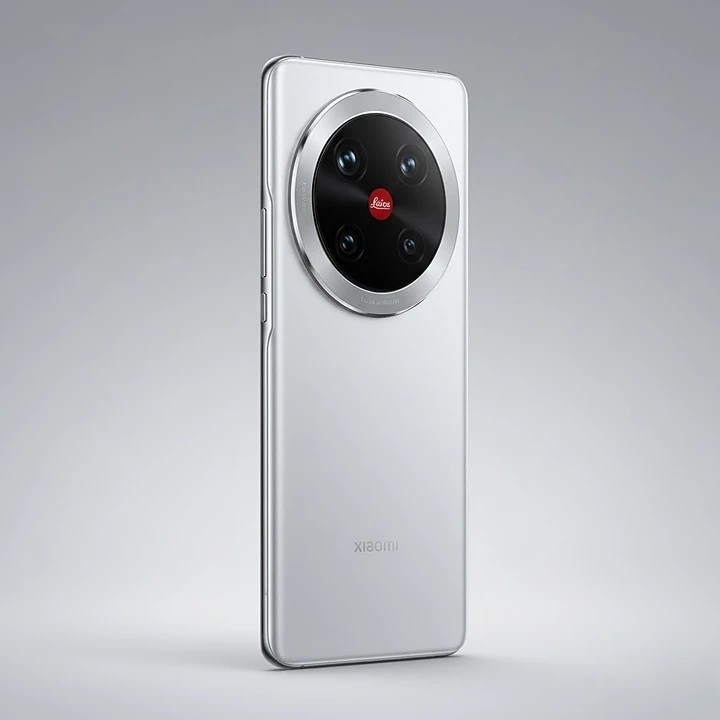 Front and angled view of the Xiaomi 17 Ultra smartphone, showcasing its large display and the distinct, large circular camera module on the back featuring Leica branding.