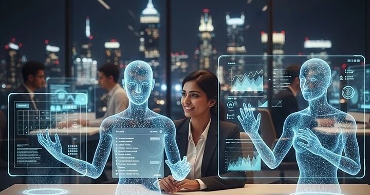 AI agents 2026 working as digital coworkers alongside human professionals in a modern office environment using MCP protocol