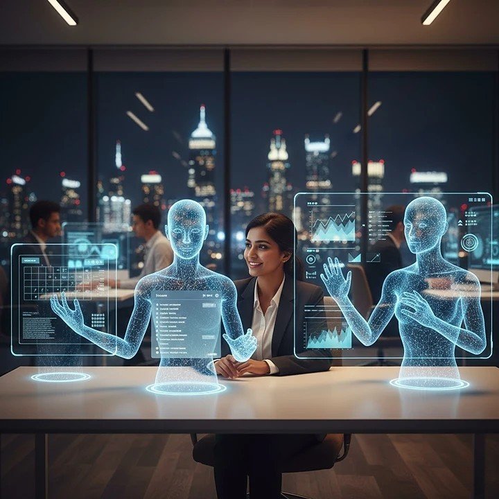 AI agents 2026 working as digital coworkers alongside human professionals in a modern office environment using MCP protocol